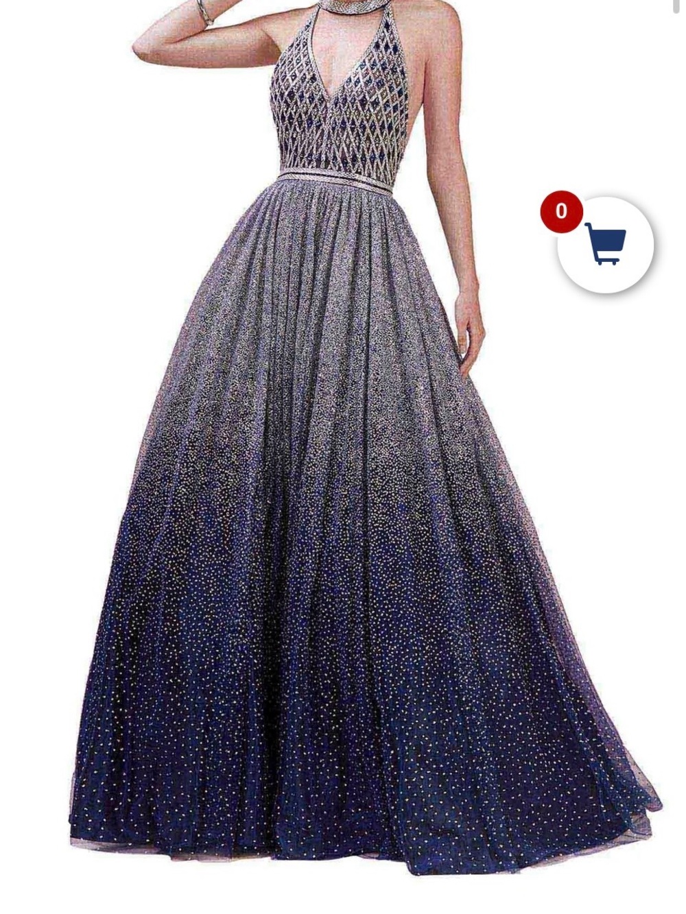 Andrea & Leo style A0595 halter-style ombre glitter ball gown dress